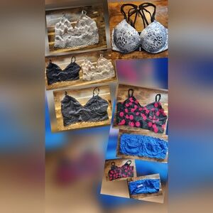 3 Bralettes: Cream/Black/Strapless Blue. Cherry Corset. Animal Print Push Up Bra